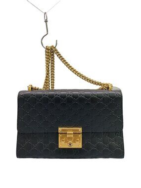 Gucci Chain Shoulder Bag Padlock Leather Black
